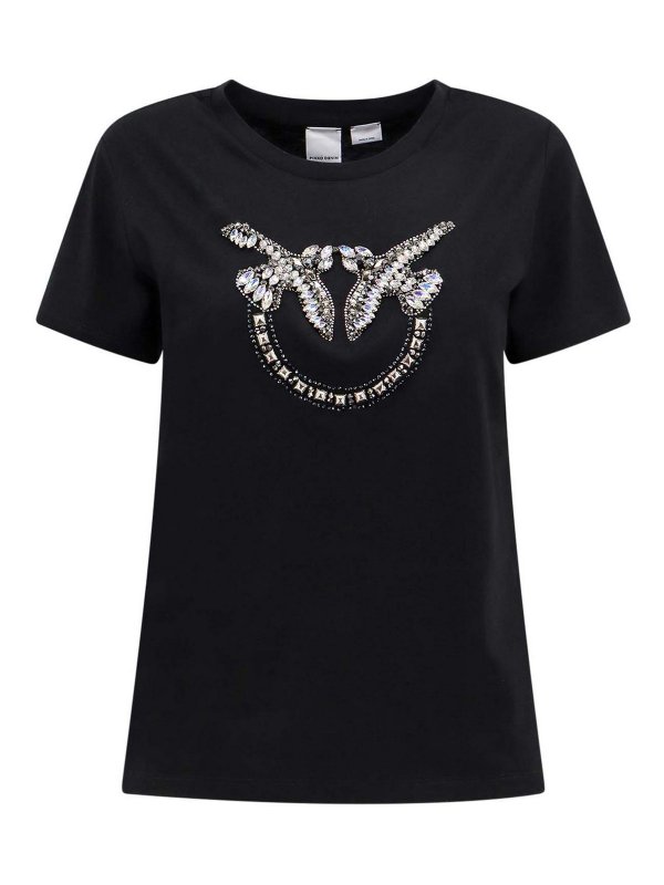 Pinko: t-shirts - Cotton t-shirt with frontal love birds logo