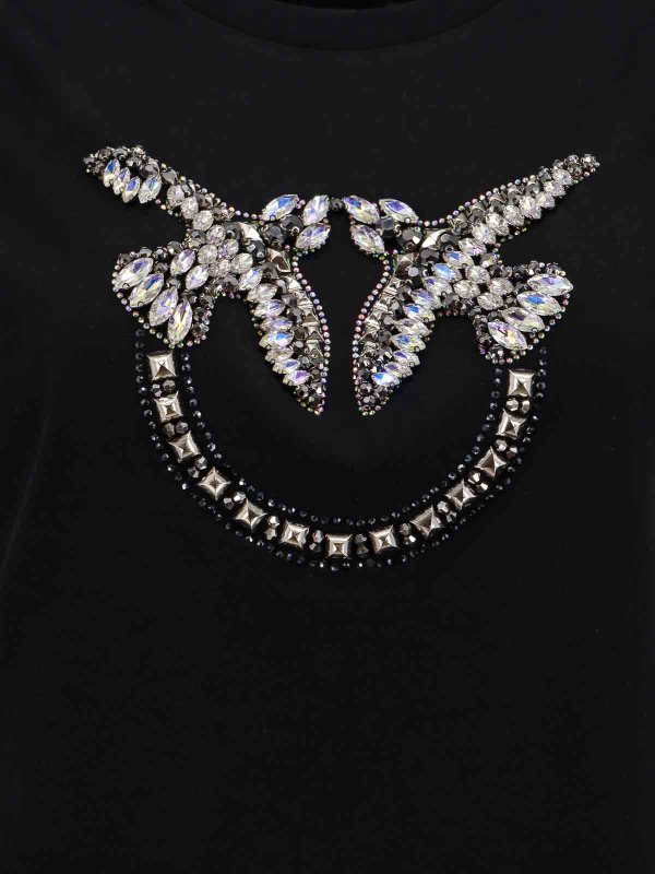 The Best Shops Pinko: t-shirts - Cotton t-shirt with frontal love birds logo