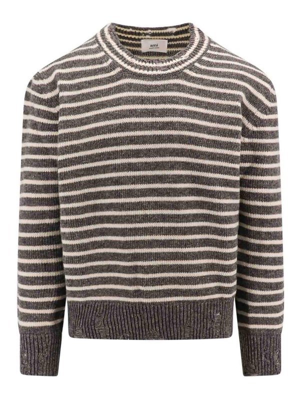 AMI PARIS: Strickpullover mit Rundhalsausschnitt - Rundhalspullover - Grau