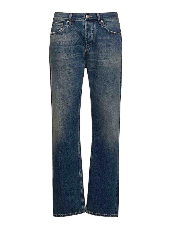 BURBERRY: bootcut jeans - Cotton jeans with leather logo patch