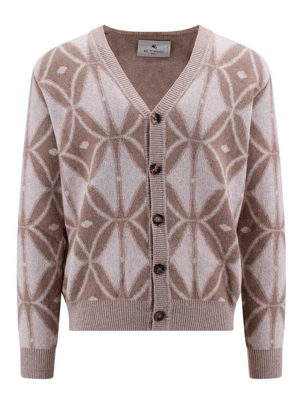 ETRO: cardigans - Wool Cardigan Logo Back