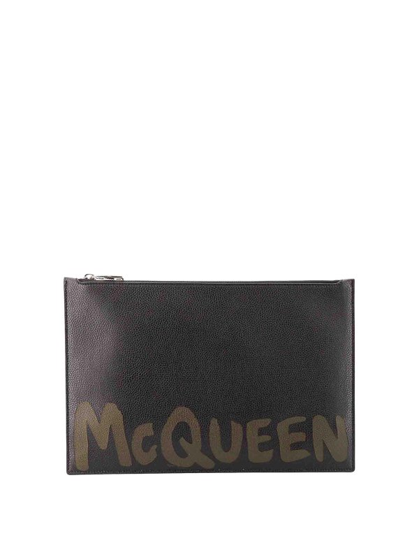 ALEXANDER MCQUEEN: clutches - Leather clutch with mcqueen graffiti logo