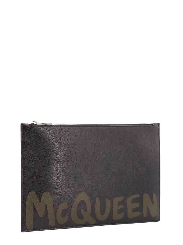 The Best Shops ALEXANDER MCQUEEN: clutches - Leather clutch with mcqueen graffiti logo