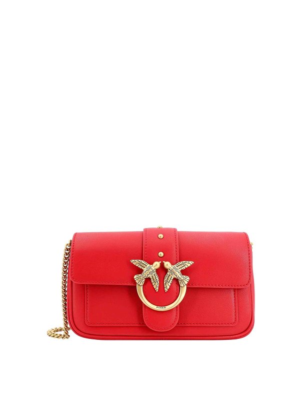 Pinko: shoulder bags - Leather shoulder bag with love birds buckle