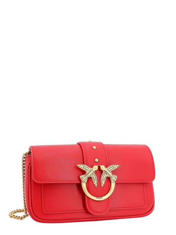 The Best Shops Pinko: shoulder bags - Leather shoulder bag with love birds buckle