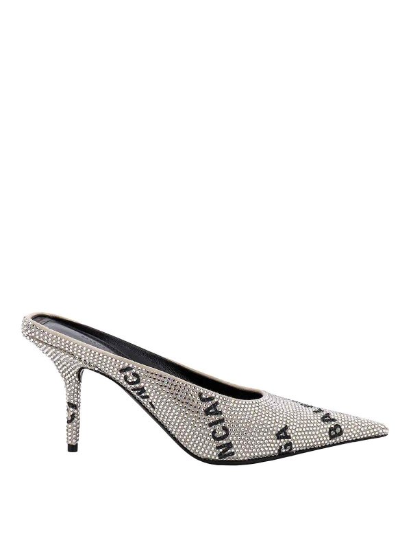 BALENCIAGA: mules shoes - Suede mule with all-over rhinestones