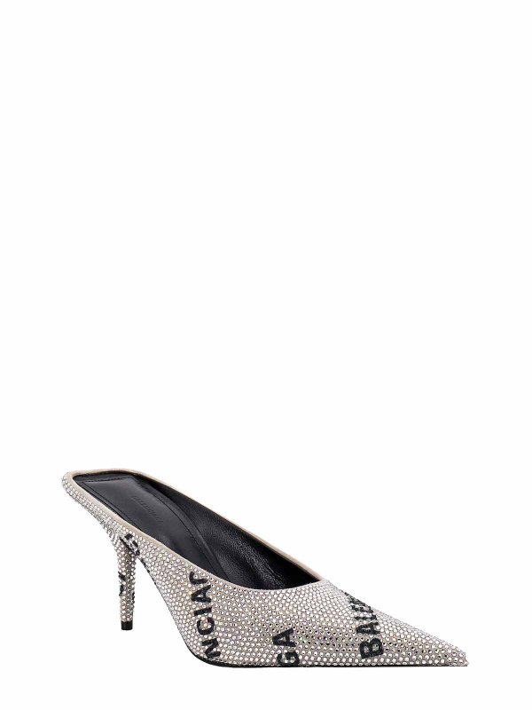 BALENCIAGA: mules shoes online - Suede mule with all-over rhinestones