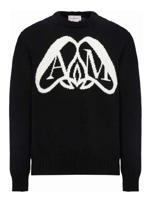 ALEXANDER MCQUEEN: Strickpullover mit Rundhalsausschnitt - Rundhalspullover - Schwarz