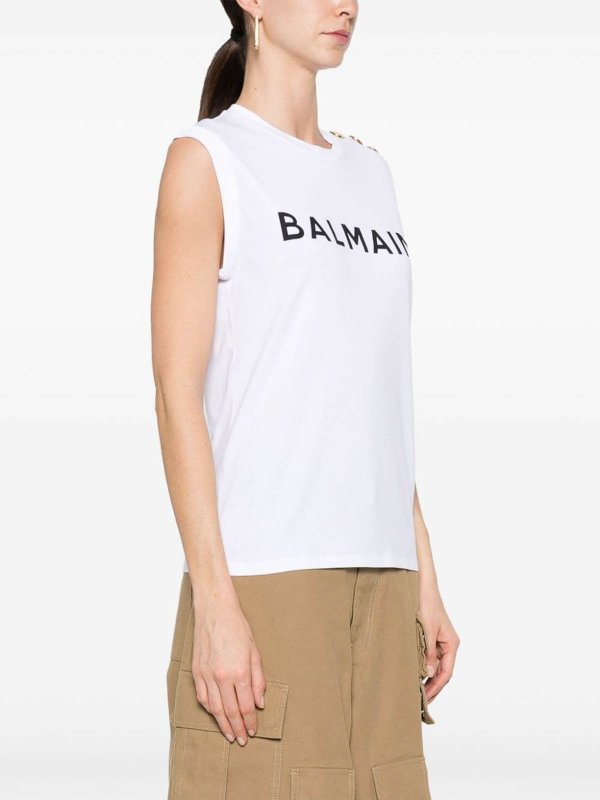 Logo organic cotton sleeveless top shop online: Balmain