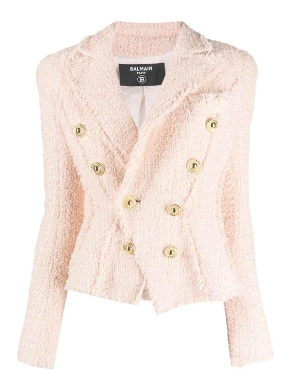 Balmain: blazers - Double-breasted tweed blazer