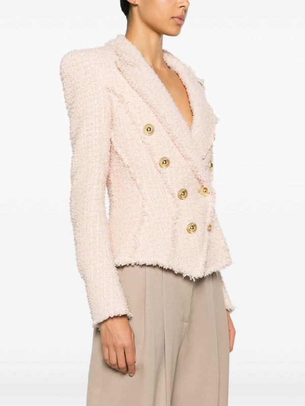Balmain: blazers online - Double-breasted tweed blazer
