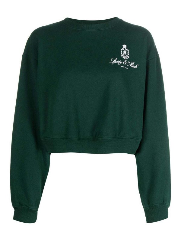SPORTY & RICH: Sweatshirts & Sweaters - Logo cotton cropped sweatshirt
