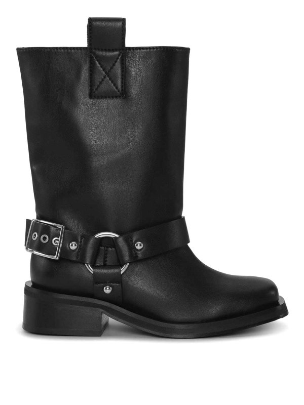 GANNI: boots - Leather tubular biker boots