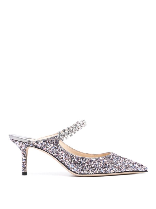 JIMMY CHOO: mules shoes - Bing 65 crystal strap glitter heel mules