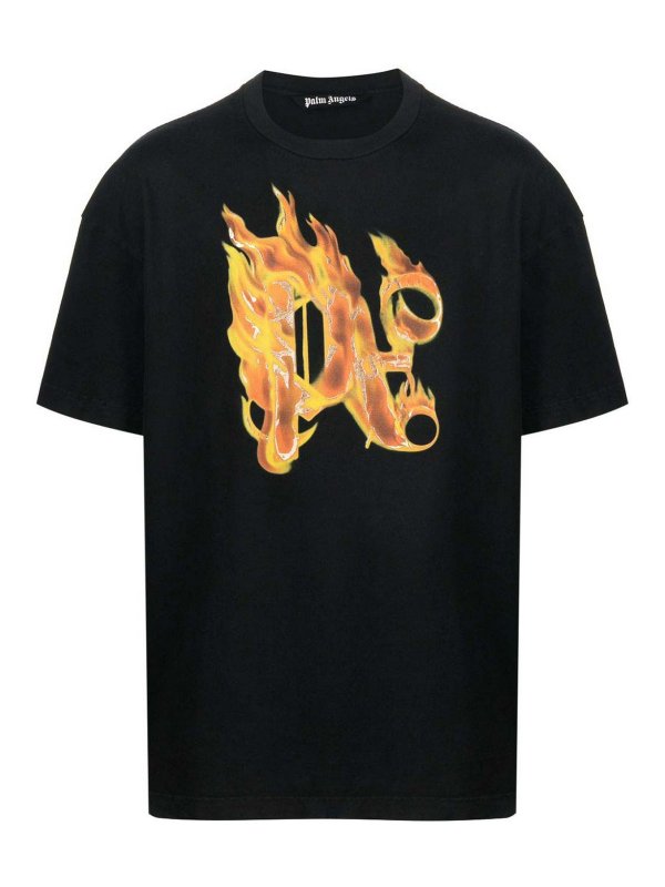 Palm Angels: t-shirts - Burning pa-print t-shirt