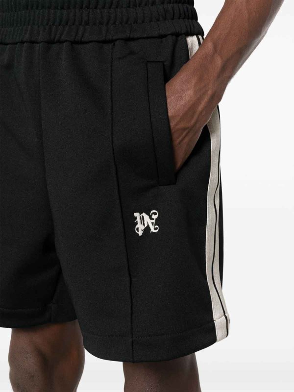 Palm Angels buy online Monogram-embroidered striped track shorts