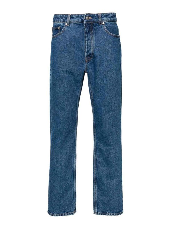 Palm Angels: straight leg jeans - Monogram-embossed straight-leg jeans