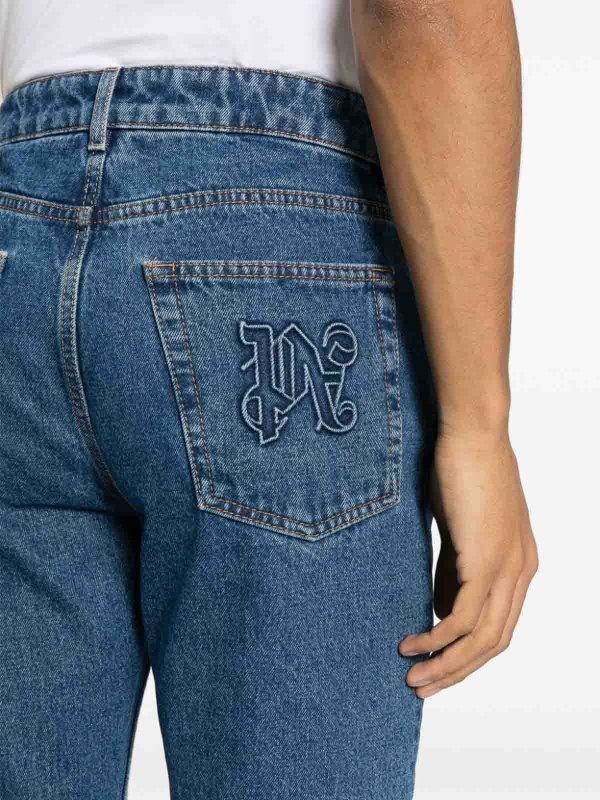 Palm Angels buy online Monogram-embossed straight-leg jeans