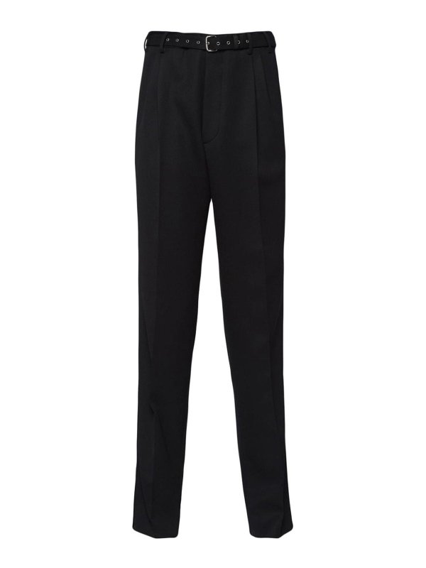 PRADA: casual trousers - Belted wool straight-leg trousers