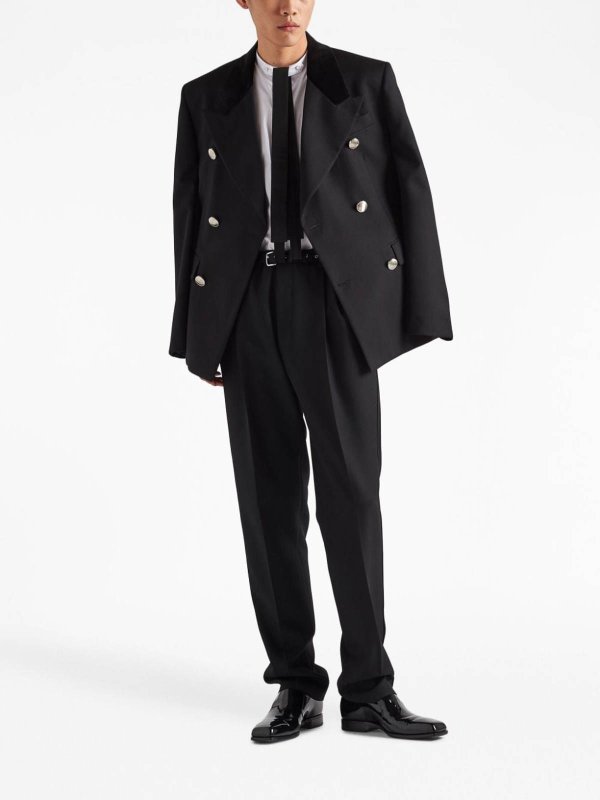 PRADA: casual trousers online - Belted wool straight-leg trousers