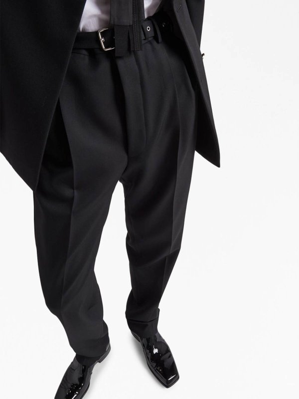 Belted wool straight-leg trousers shop online: PRADA