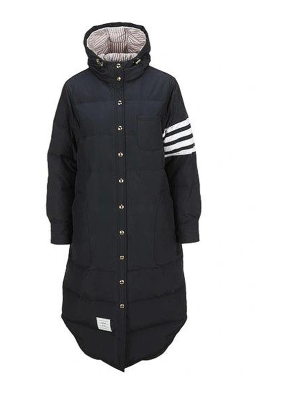 THOM BROWNE: padded coats - 4-bar hooded padded coat