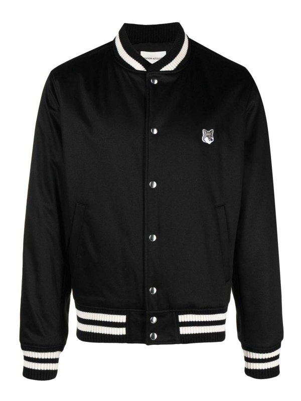 MAISON KITSUNÉ: bombers - Fox-patch satin bomber jacket