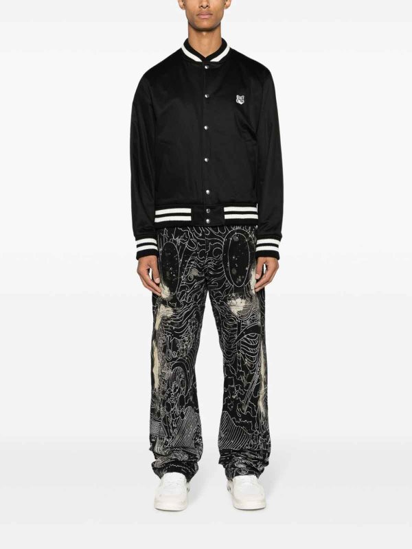 MAISON KITSUNÉ: bombers online - Fox-patch satin bomber jacket