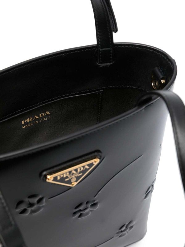 floral-embossed leather tote bag shop online: PRADA