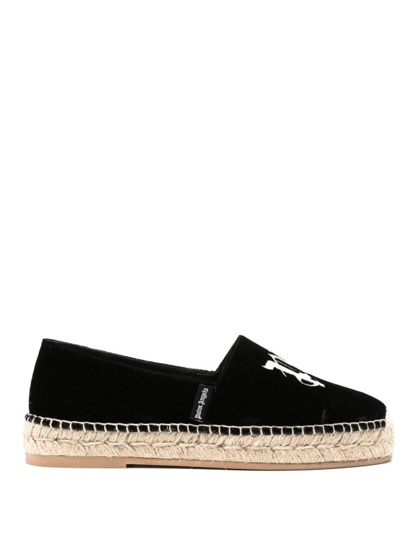 Palm Angels: espadrillas - Espadrillas in velluto con logo ricamato