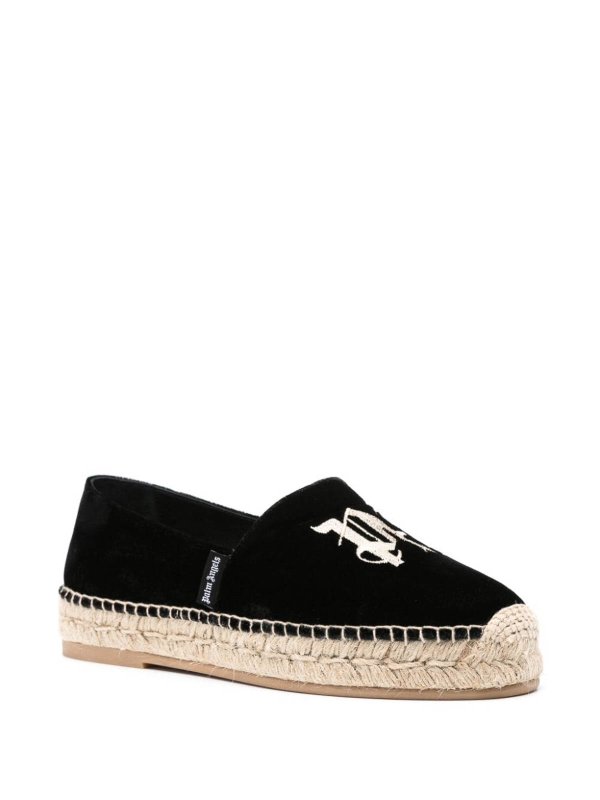 Palm Angels: espadrillas online - Espadrillas in velluto con logo ricamato