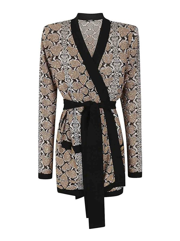 Balmain: cardigans - Glittered belted cardigan