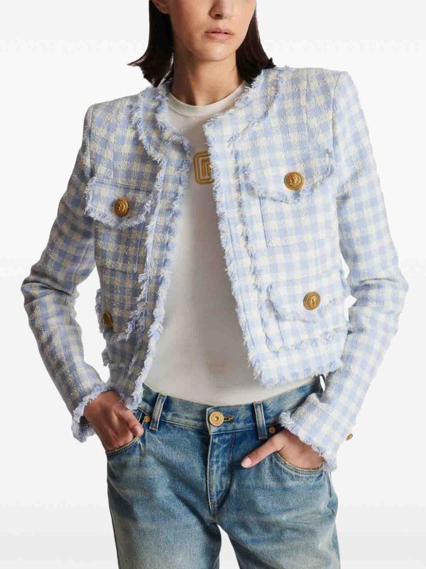 Balmain: casual jackets online - Vichy tweed jacket