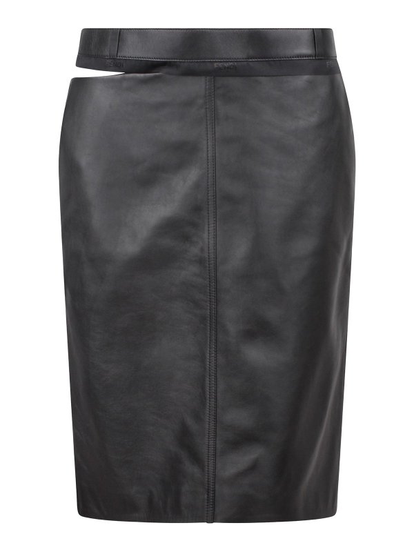 FENDI: Knee length skirts & Midi - Leather midi skirt