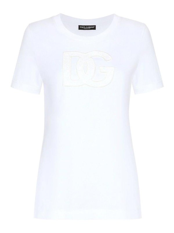 DOLCE & GABBANA: t-shirts - White Logo Patch Round Neck  t-shirt