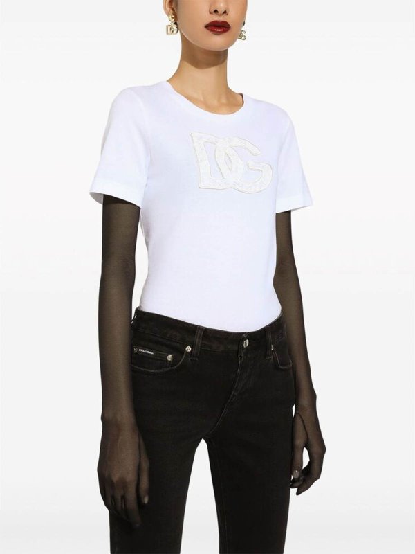 White Logo Patch Round Neck  t-shirt shop online: DOLCE & GABBANA