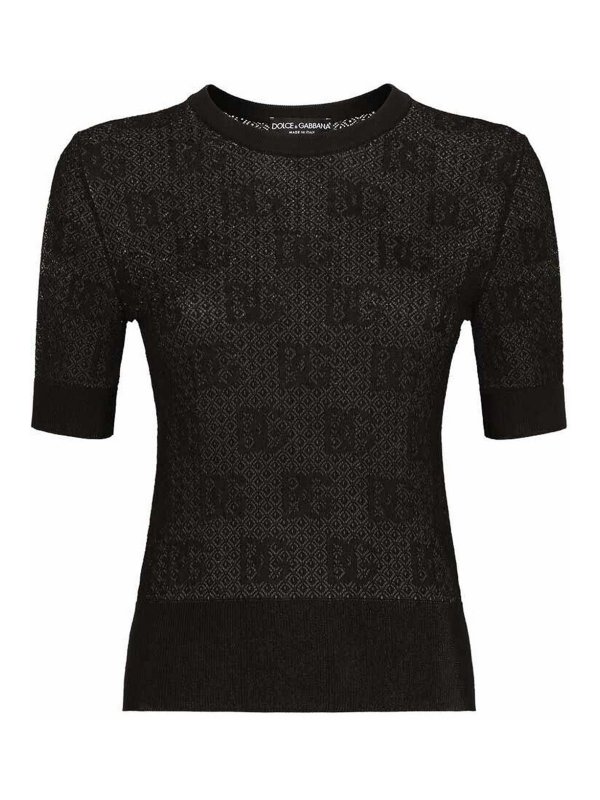 DOLCE & GABBANA: crew necks - Jet black jacquard sweater