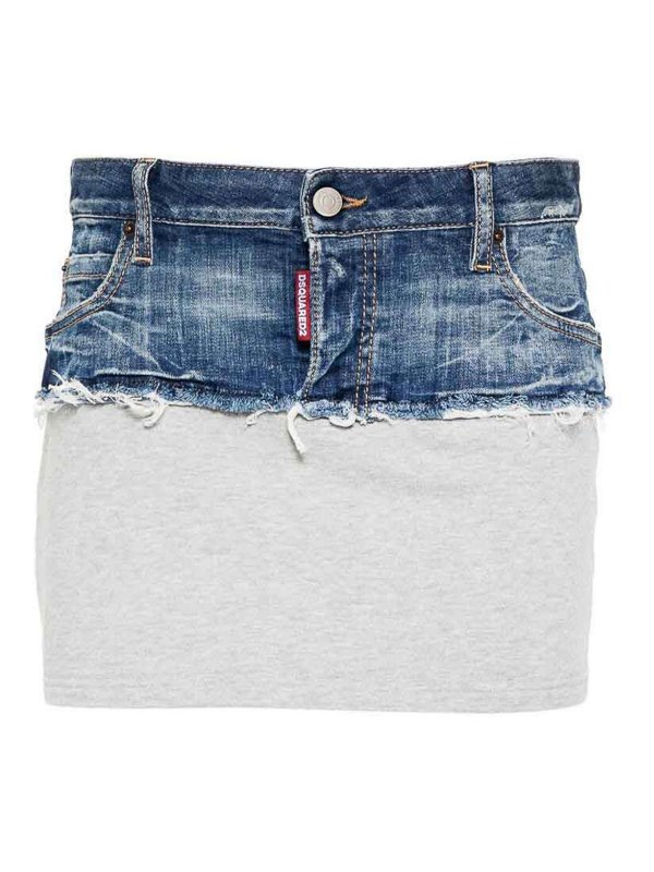 DSQUARED2: mini skirts - Distressed Applique Denim Skirt