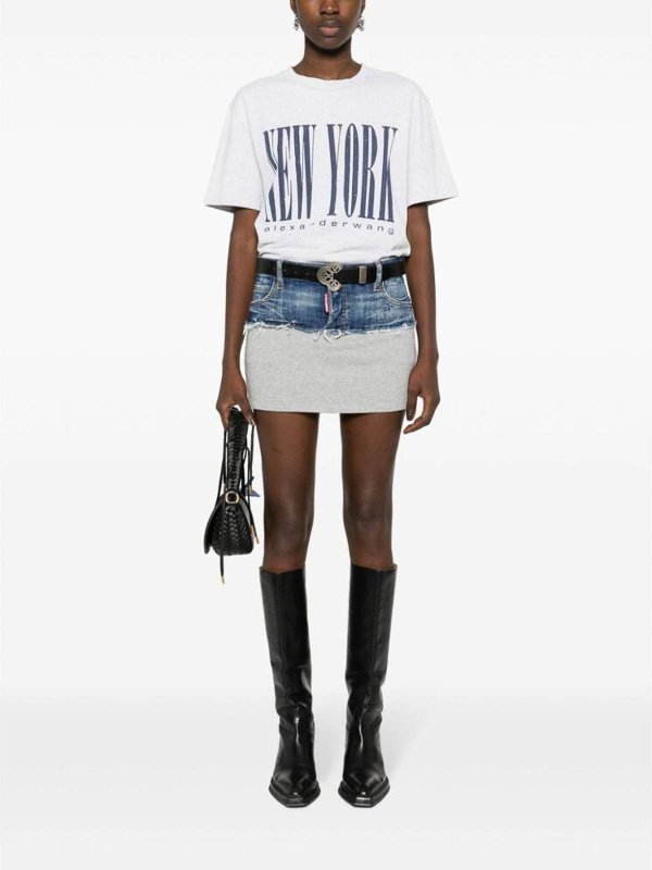 DSQUARED2: mini skirts online - Distressed Applique Denim Skirt