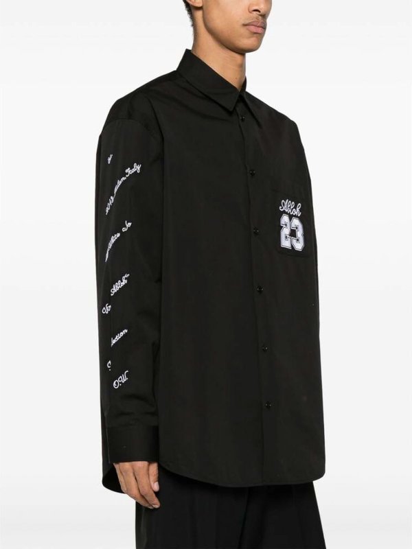 OFF-WHITE: camicie online - Camicia ricamata in popeline nero