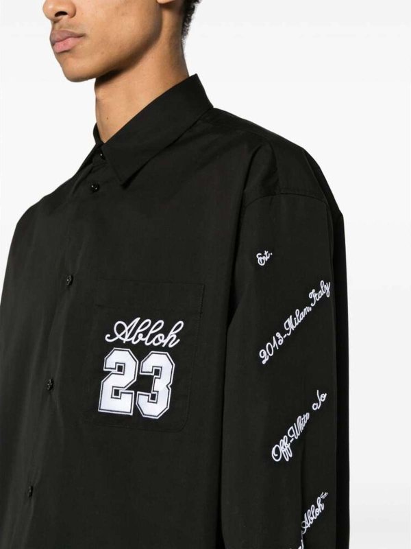 The Best Shops OFF-WHITE: camicie - Camicia ricamata in popeline nero