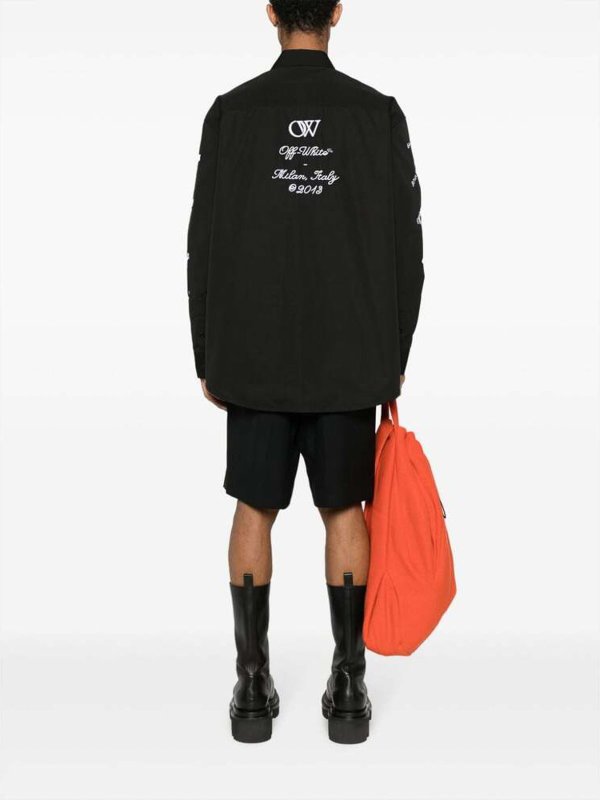 Camicia ricamata in popeline nero shop online: OFF-WHITE