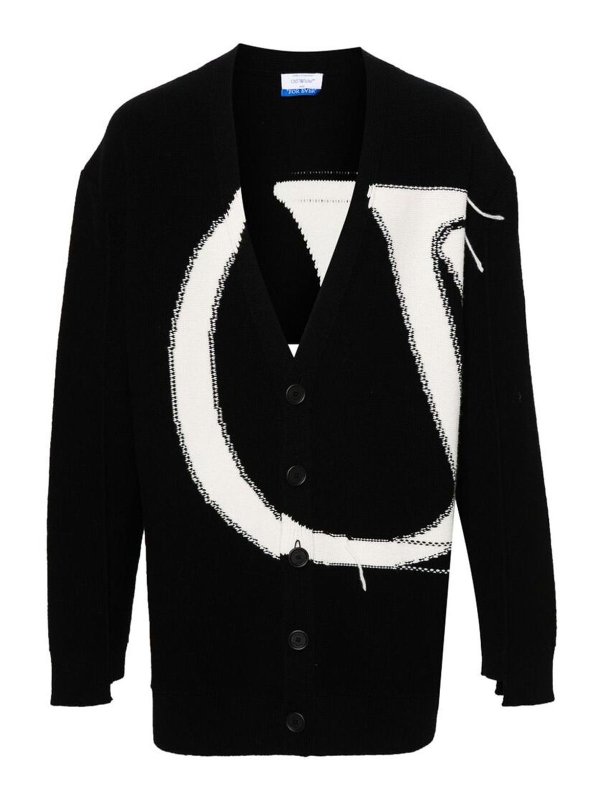 OFF-WHITE: cardigans - Black Chunky Knit Cardigan