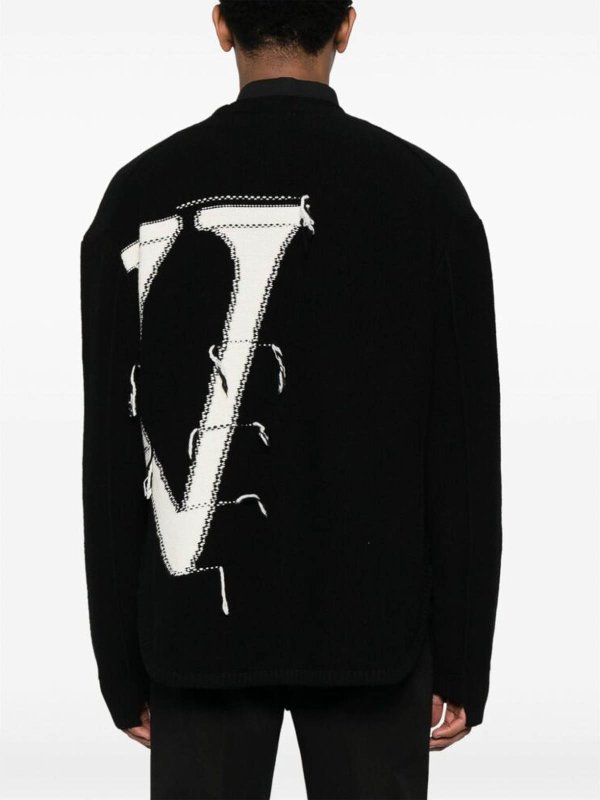 OFF-WHITE: cardigans online - Black Chunky Knit Cardigan