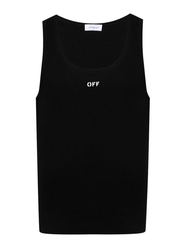 OFF-WHITE: Top e canotte - Canotta nera con logo a coste