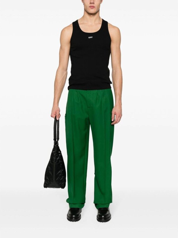 OFF-WHITE: Top e canotte online - Canotta nera con logo a coste