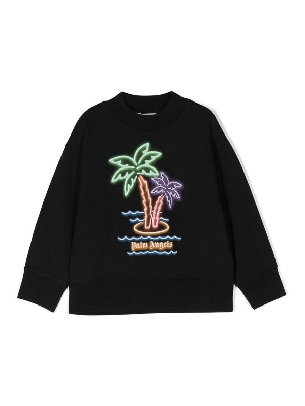 Palm Angels: Sweatshirts & Sweaters - Black Palm Tree Crew neck