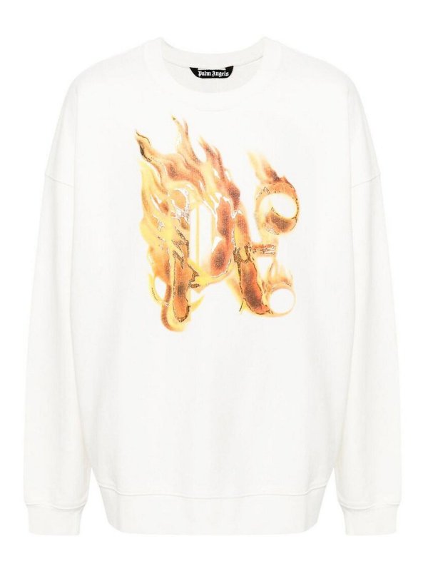Palm Angels: Sweatshirts & Sweaters - White Logo Print Hoodie