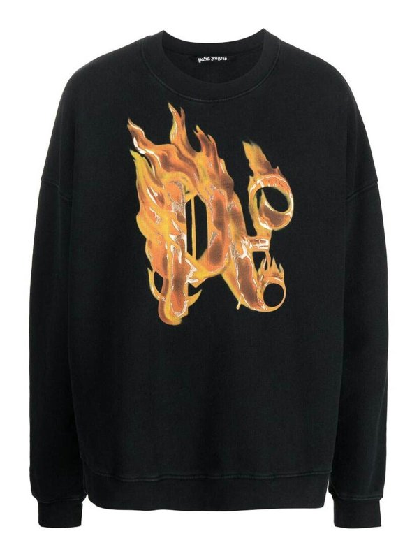 Palm Angels: Sweatshirts & Sweaters - Black Logo Print Hoodie