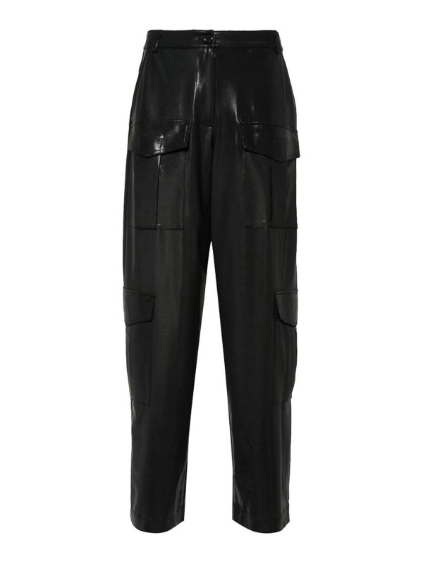 Pinko: leather trousers - Black Lam Effect Pants
